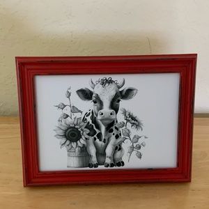 Farmhouse Cow and sunflowers picture 5x7 w/frame